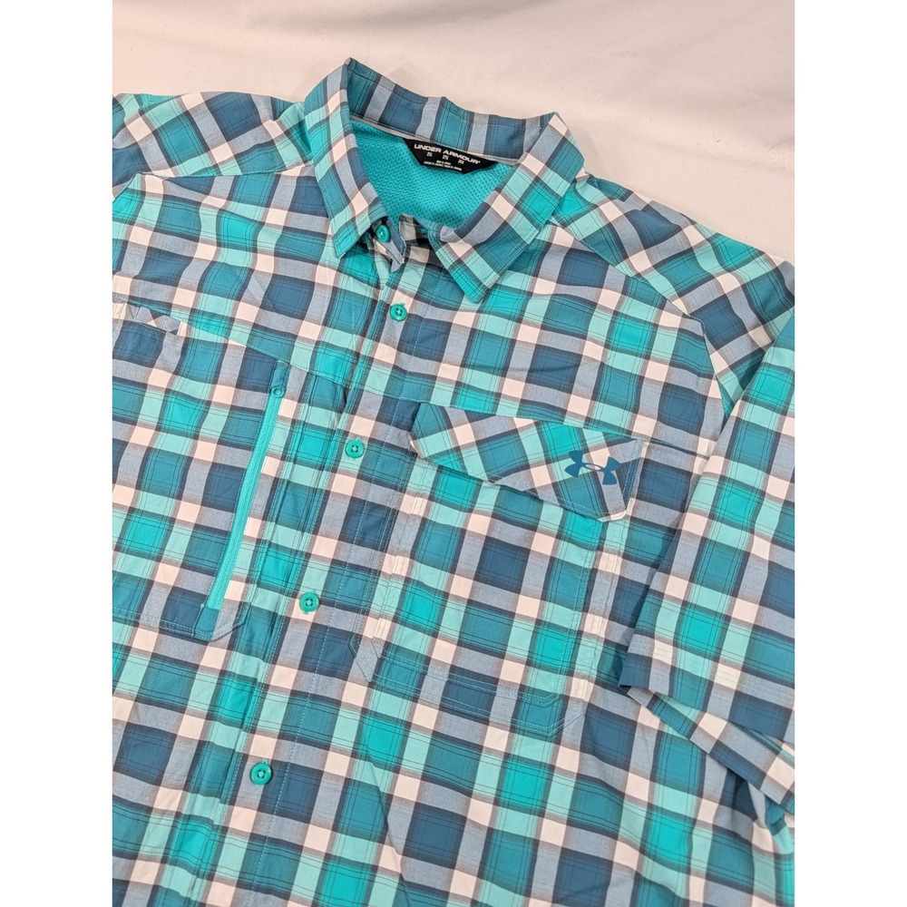 Under Armour Blue Plaid Button Shirt Mens XXL Vented Fishing Outdoor Gorpcore